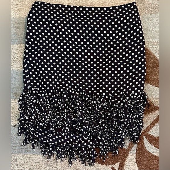 Ann Taylor Navy Blue Chiffon Polka Dot Fringe Skirt - Picture 3 of 7